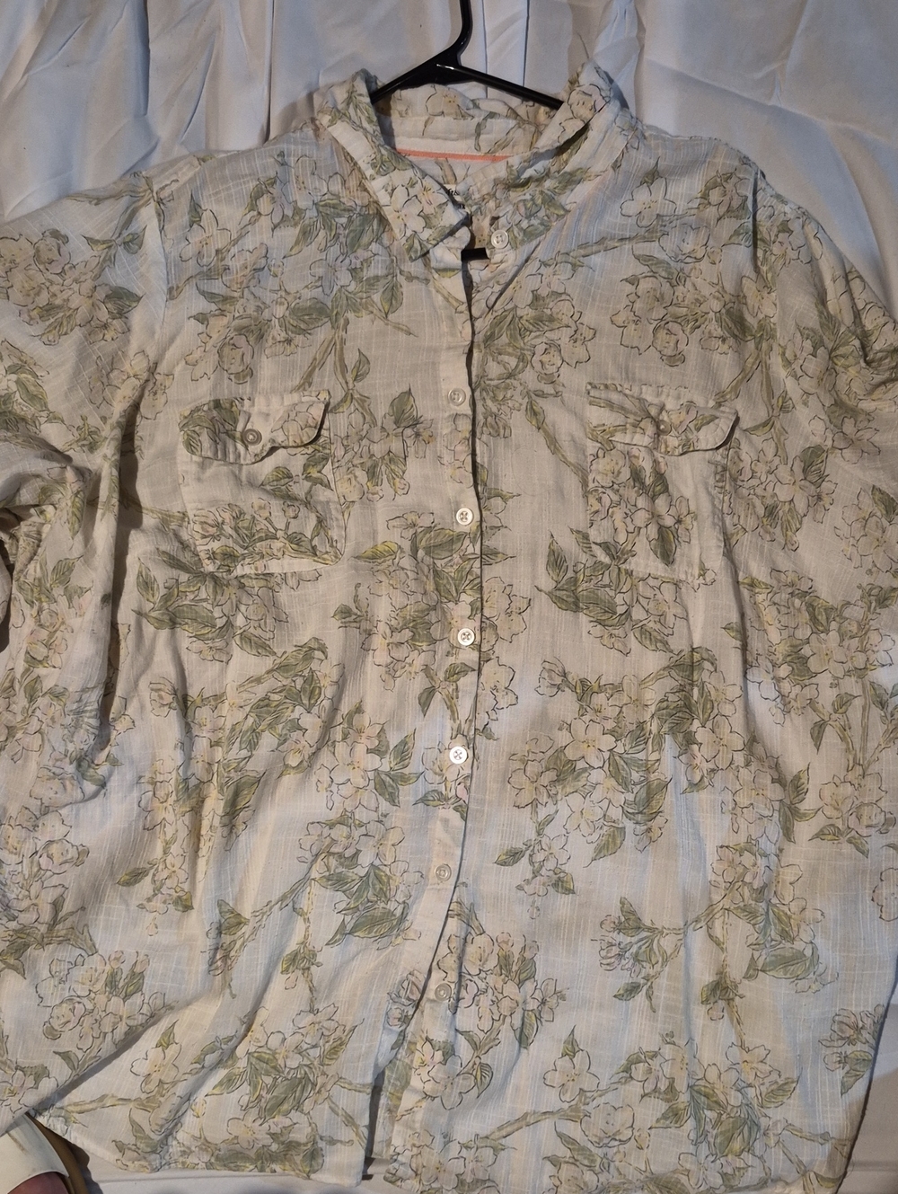 Light Floral Print Men's Button-Up Shirt Jacket - Cream & Green
